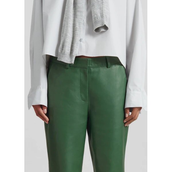 The Frankie Shop Lior Leather Capri Pants - Emerald - Oversized Minimalist Pants in Green - Shop at Coveti