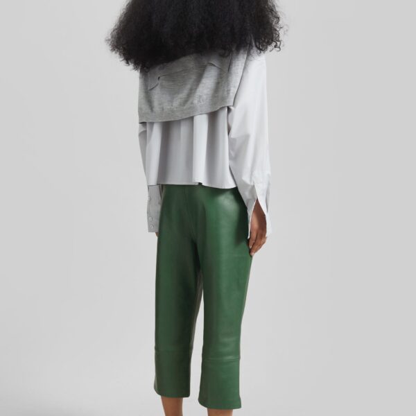 The Frankie Shop Lior Leather Capri Pants - Emerald - Oversized Minimalist Pants in Green - Shop at Coveti