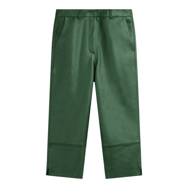 The Frankie Shop Lior Leather Capri Pants - Emerald - Oversized Minimalist Pants in Green - Shop at Coveti