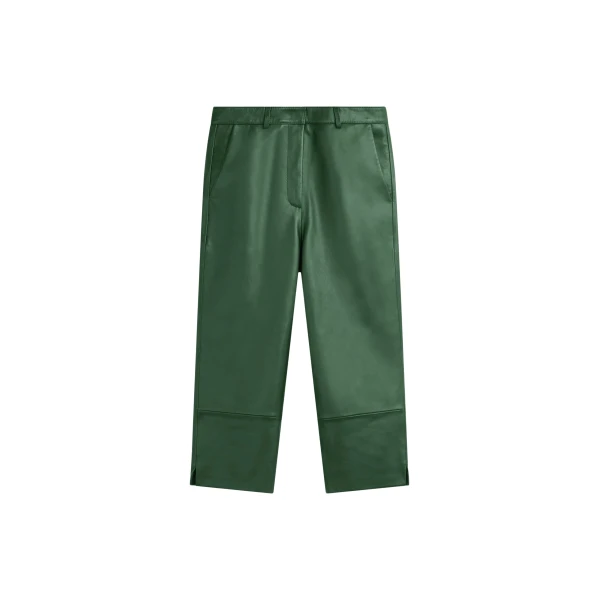 The Frankie Shop Lior Leather Capri Pants - Emerald - Oversized Minimalist Pants in Green - Shop at Coveti