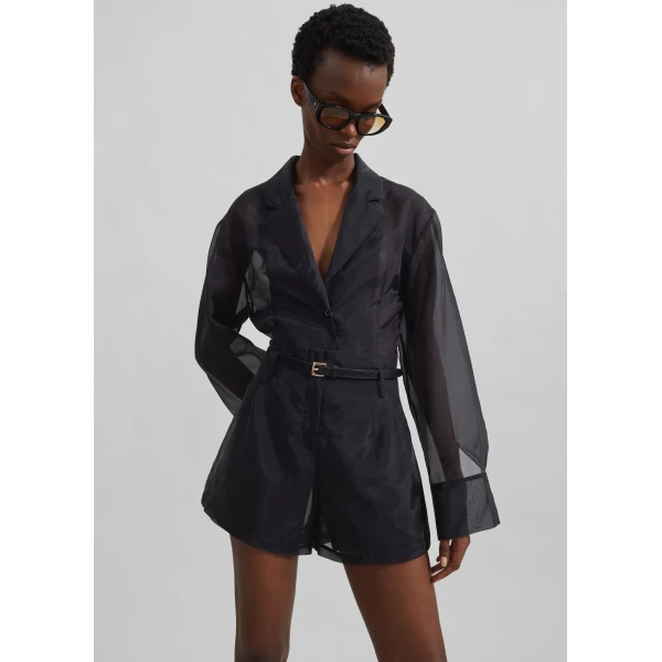The Frankie Shop Lise Sheer Blazer – Black, view 2