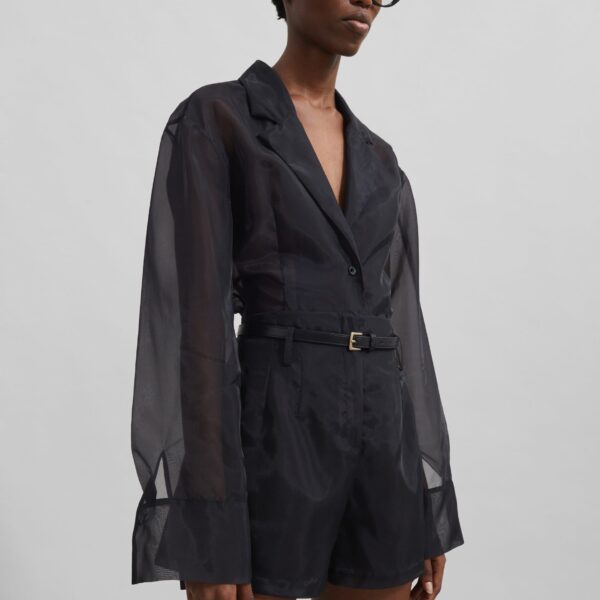 The Frankie Shop Lise Sheer Blazer - Black - Oversized Minimalist Jackets in Black - Shop at Coveti