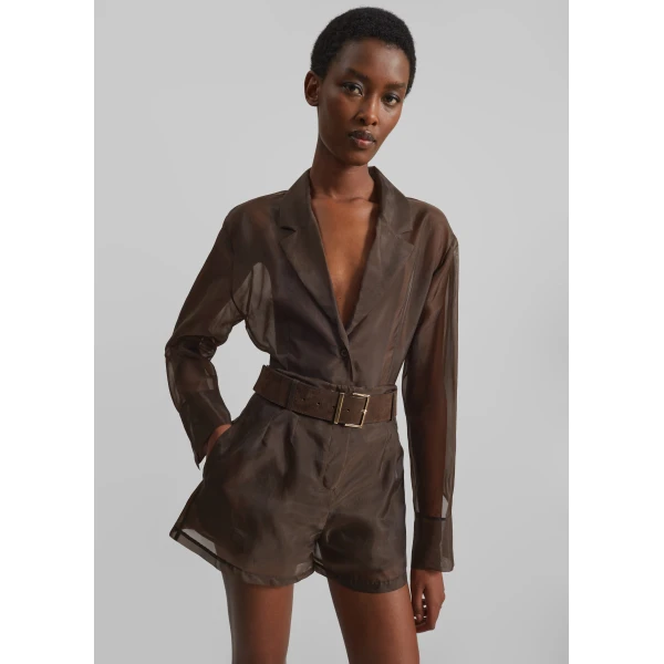 The Frankie Shop Lise Sheer Blazer – Brown, view 2