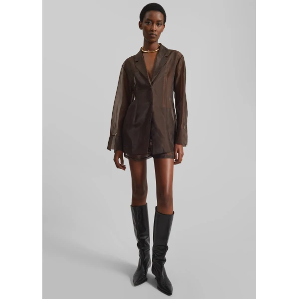 The Frankie Shop Lise Sheer Blazer – Brown, view 3