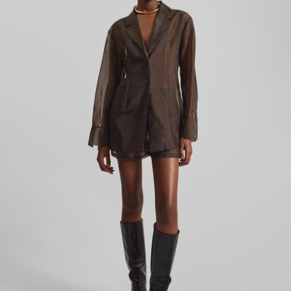 The Frankie Shop Lise Sheer Blazer - Brown - Oversized Minimalist Jackets in Beige - Shop at Coveti