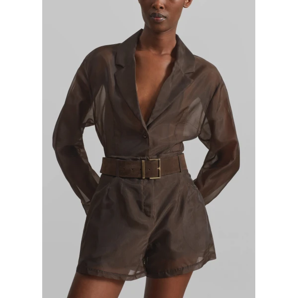 The Frankie Shop Lise Sheer Blazer – Brown, view 4