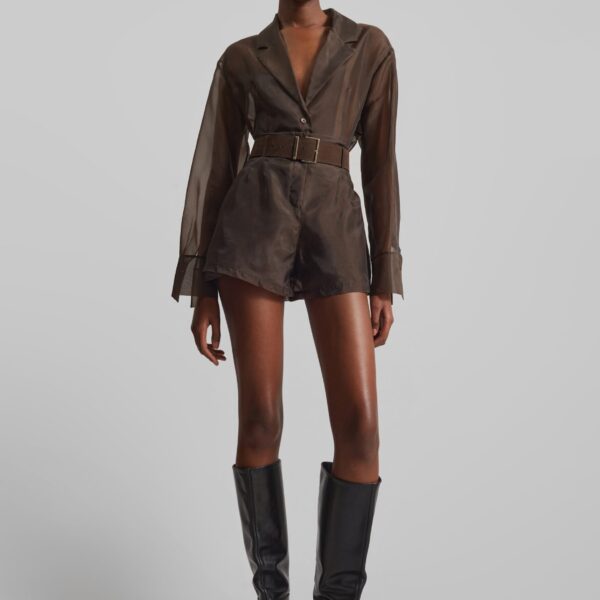 The Frankie Shop Lise Sheer Blazer - Brown - Oversized Minimalist Jackets in Beige - Shop at Coveti