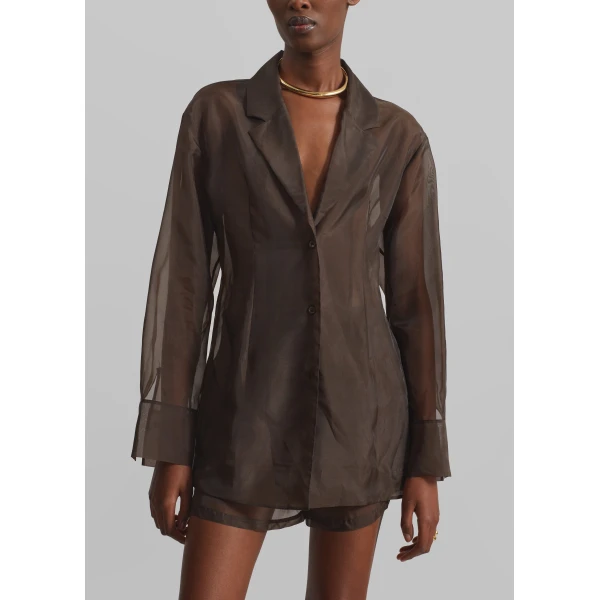 The Frankie Shop Lise Sheer Blazer – Brown, view 6