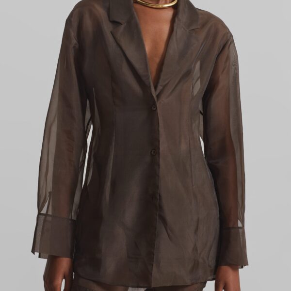 The Frankie Shop Lise Sheer Blazer - Brown - Oversized Minimalist Jackets in Beige - Shop at Coveti