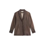 The Frankie Shop Lise Sheer Blazer - Brown - Oversized Minimalist Jackets in Beige - Shop at Coveti