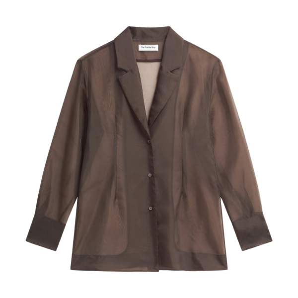 The Frankie Shop Lise Sheer Blazer - Brown - Oversized Minimalist Jackets in Beige - Shop at Coveti