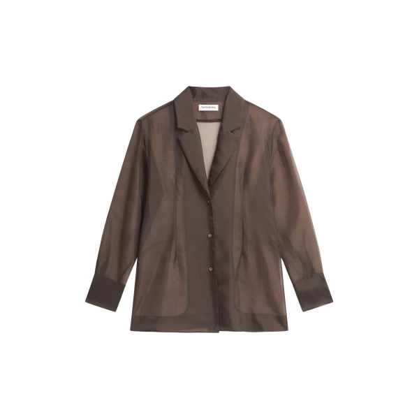The Frankie Shop Lise Sheer Blazer - Brown - Oversized Minimalist Jackets in Beige - Shop at Coveti