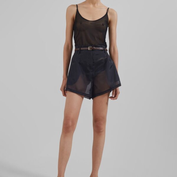 The Frankie Shop Lise Sheer Shorts - Black - Oversized Minimalist Shorts in Black - Shop at Coveti