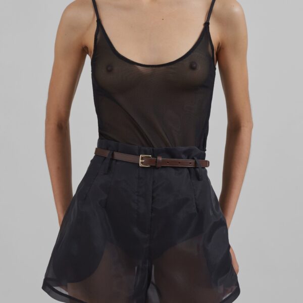 The Frankie Shop Lise Sheer Shorts - Black - Oversized Minimalist Shorts in Black - Shop at Coveti