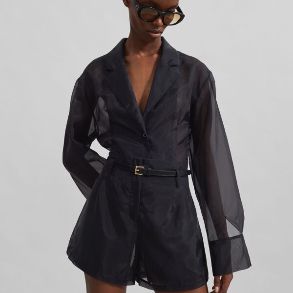 The Frankie Shop Lise Sheer Shorts - Black - Oversized Minimalist Shorts in Black - Shop at Coveti