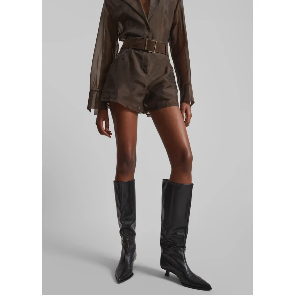 The Frankie Shop Lise Sheer Shorts – Brown, view 2