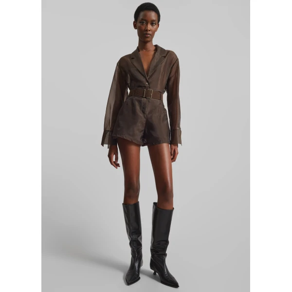 The Frankie Shop Lise Sheer Shorts – Brown, view 3