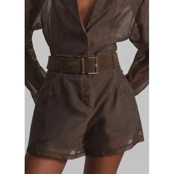 The Frankie Shop Lise Sheer Shorts – Brown, view 4