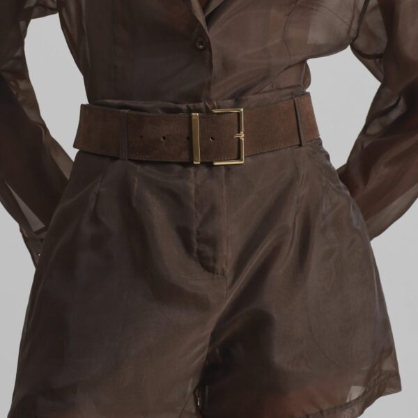 The Frankie Shop Lise Sheer Shorts - Brown - Oversized Minimalist Shorts in Beige - Shop at Coveti