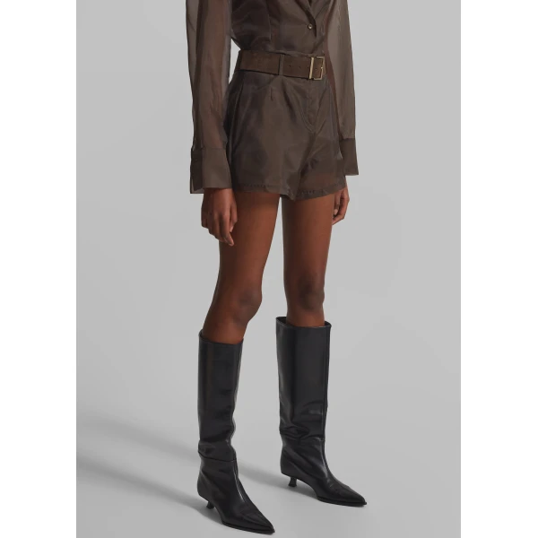 The Frankie Shop Lise Sheer Shorts – Brown, view 6