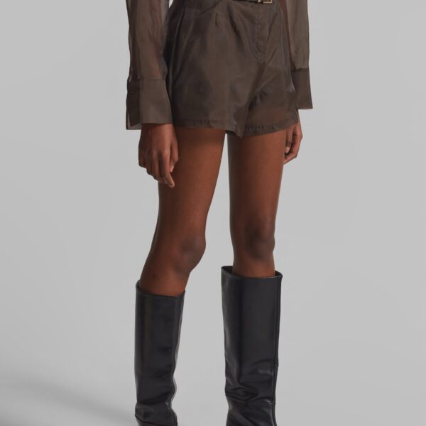The Frankie Shop Lise Sheer Shorts - Brown - Oversized Minimalist Shorts in Beige - Shop at Coveti