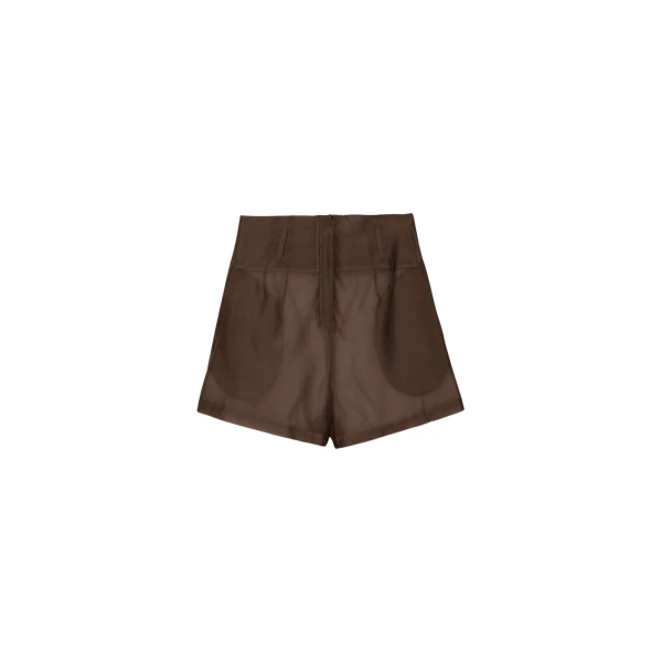 The Frankie Shop Lise Sheer Shorts - Brown - Oversized Minimalist Shorts in Beige - Shop at Coveti