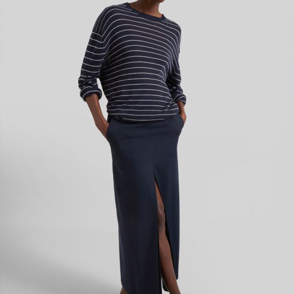 The Frankie Shop Lisle Front Slit Pencil Skirt - Navy - Oversized Minimalist Skirts in Blue - Shop at Coveti
