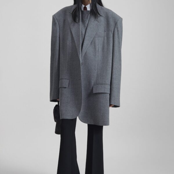 The Frankie Shop Lismore Wool Oversized Blazer - Grey - Oversized Minimalist Jackets in Grey - Shop at Coveti