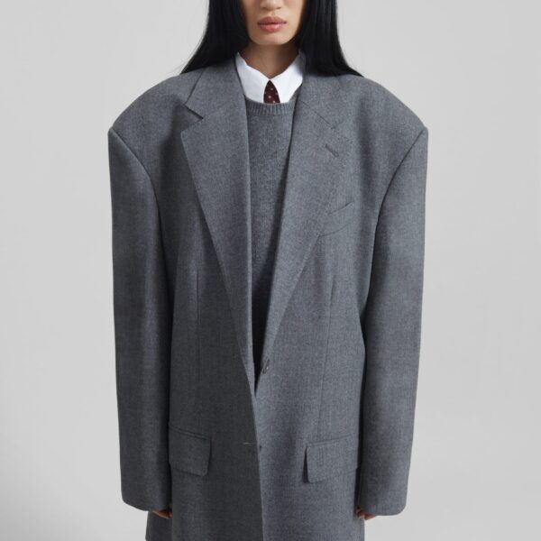 The Frankie Shop Lismore Wool Oversized Blazer - Grey - Oversized Minimalist Jackets in Grey - Shop at Coveti