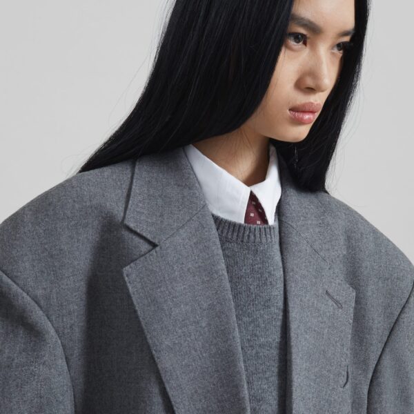 The Frankie Shop Lismore Wool Oversized Blazer - Grey - Oversized Minimalist Jackets in Grey - Shop at Coveti