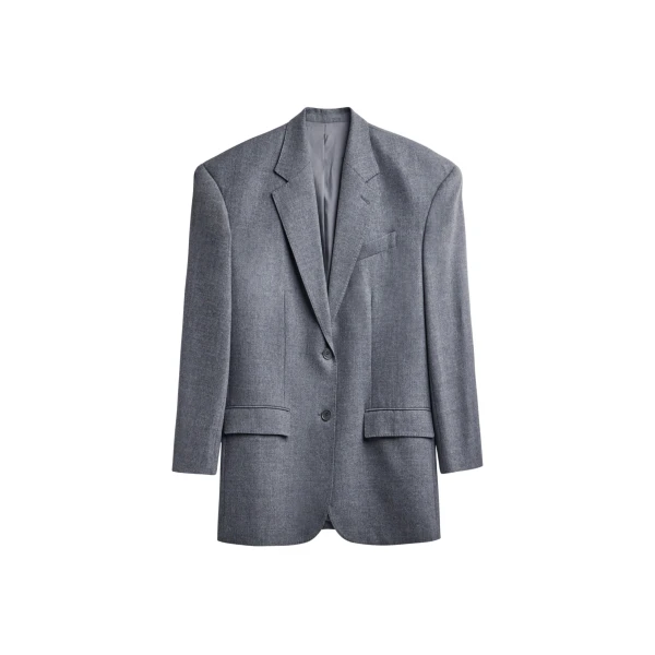The Frankie Shop Lismore Wool Oversized Blazer - Grey - Oversized Minimalist Jackets in Grey - Shop at Coveti