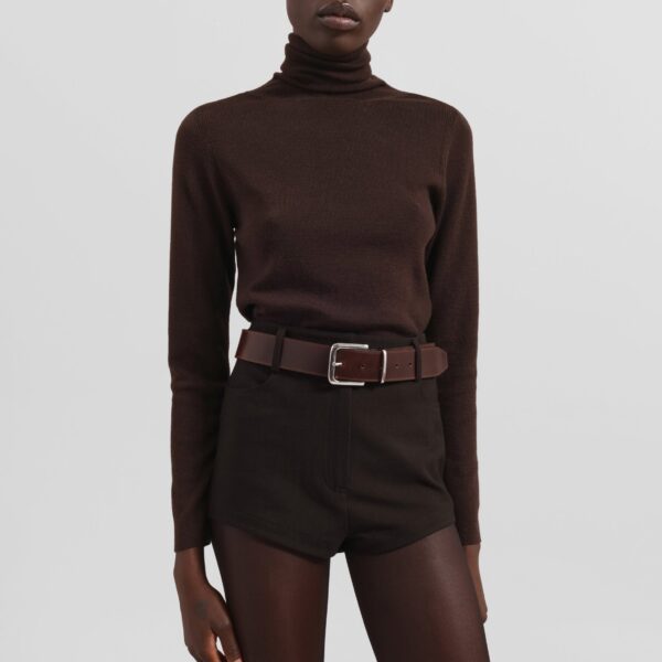 The Frankie Shop Loen Hot Pants - Brown - Oversized Minimalist Shorts in Beige - Shop at Coveti