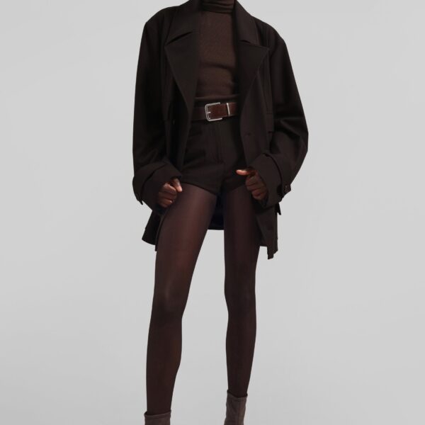 The Frankie Shop Loen Hot Pants - Brown - Oversized Minimalist Shorts in Beige - Shop at Coveti
