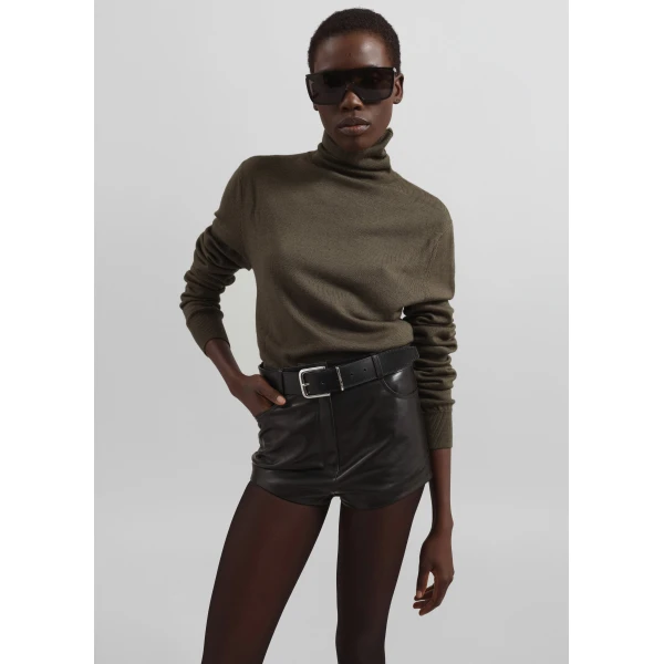 The Frankie Shop Loen Leather Hot Pants – Black, view 2