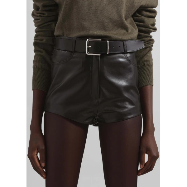 The Frankie Shop Loen Leather Hot Pants – Black, view 3