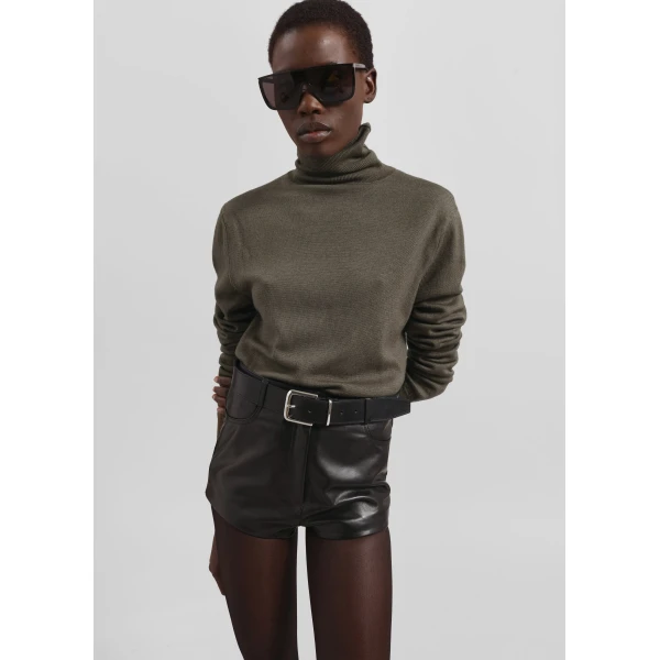 The Frankie Shop Loen Leather Hot Pants – Black, view 6