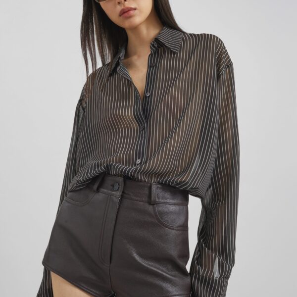The Frankie Shop Loen Leather Hot Pants - Vintage Brown - Oversized Minimalist Shorts in Beige - Shop at Coveti