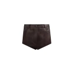 The Frankie Shop Loen Leather Hot Pants - Vintage Brown - Oversized Minimalist Shorts in Beige - Shop at Coveti