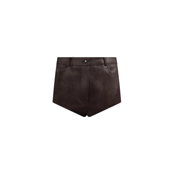 The Frankie Shop Loen Leather Hot Pants - Vintage Brown - Oversized Minimalist Shorts in Beige - Shop at Coveti