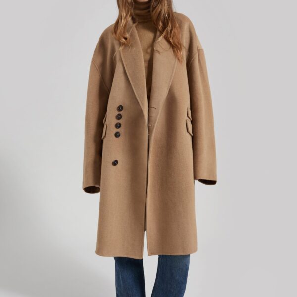 The Frankie Shop Lohit Wool Coat - Camel - Oversized Minimalist Coats in Beige - Shop at Coveti