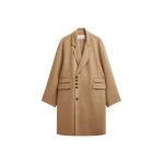 The Frankie Shop Lohit Wool Coat - Camel - Oversized Minimalist Coats in Beige - Shop at Coveti