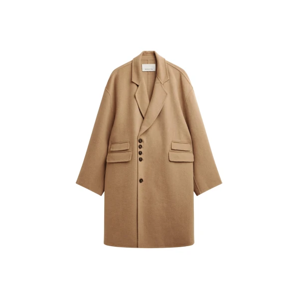 The Frankie Shop Lohit Wool Coat - Camel - Oversized Minimalist Coats in Beige - Shop at Coveti