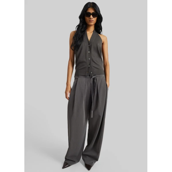 The Frankie Shop Loire Curved Pants – Charcoal Pinstripe, view 2