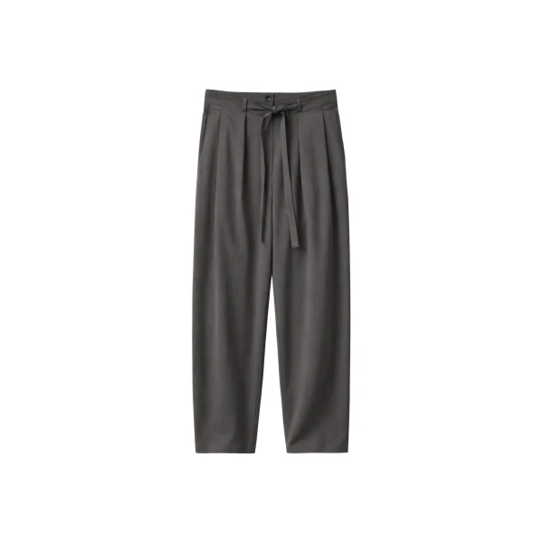 The Frankie Shop Loire Curved Pants - Charcoal Pinstripe - Oversized Minimalist Pants in Multicolour - Shop at Coveti
