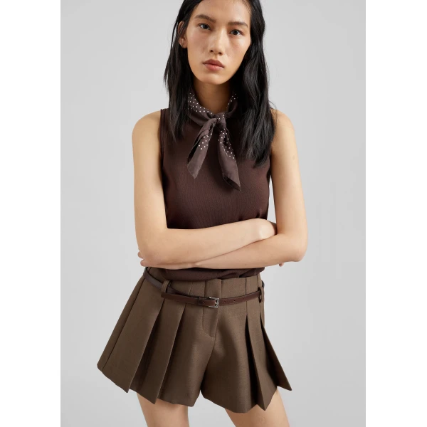 The Frankie Shop Lojsta Pleated Mini Shorts – Brown, view 2