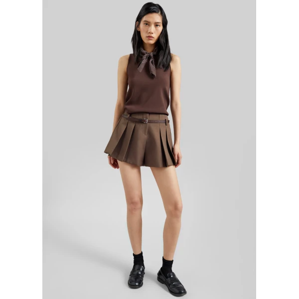 The Frankie Shop Lojsta Pleated Mini Shorts – Brown, view 3