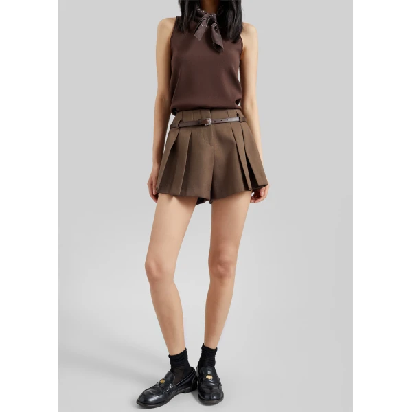The Frankie Shop Lojsta Pleated Mini Shorts – Brown, view 4