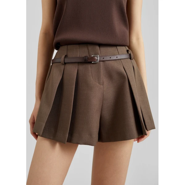 The Frankie Shop Lojsta Pleated Mini Shorts – Brown, view 5