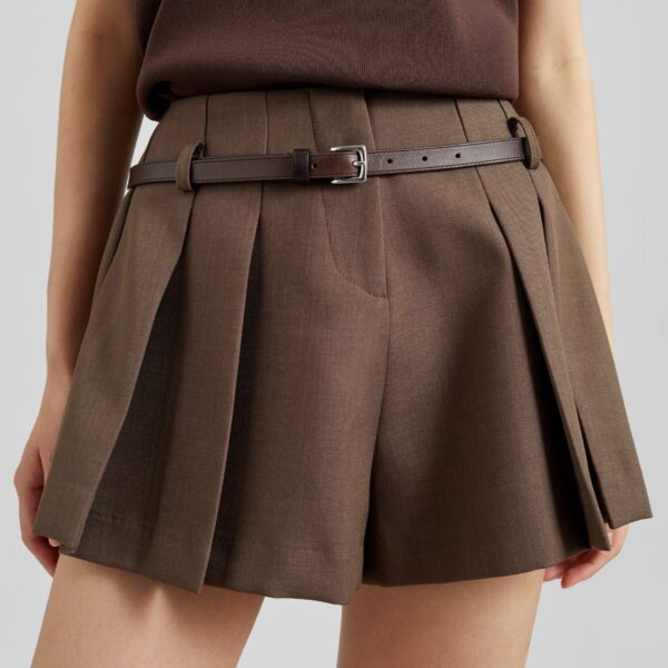 The Frankie Shop Lojsta Pleated Mini Shorts - Brown - Oversized Minimalist Shorts in Beige - Shop at Coveti