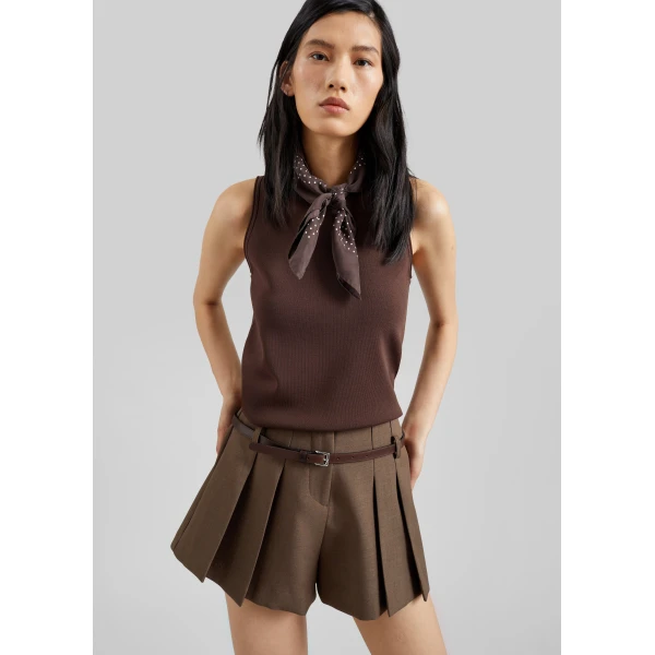The Frankie Shop Lojsta Pleated Mini Shorts – Brown, view 6